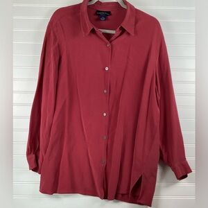 Charter Club 100%Silk Long Sleeve Armpit Burgundy Button Down Shirt Size 2X